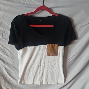 Stylish Black and White Women's Top with Pocket